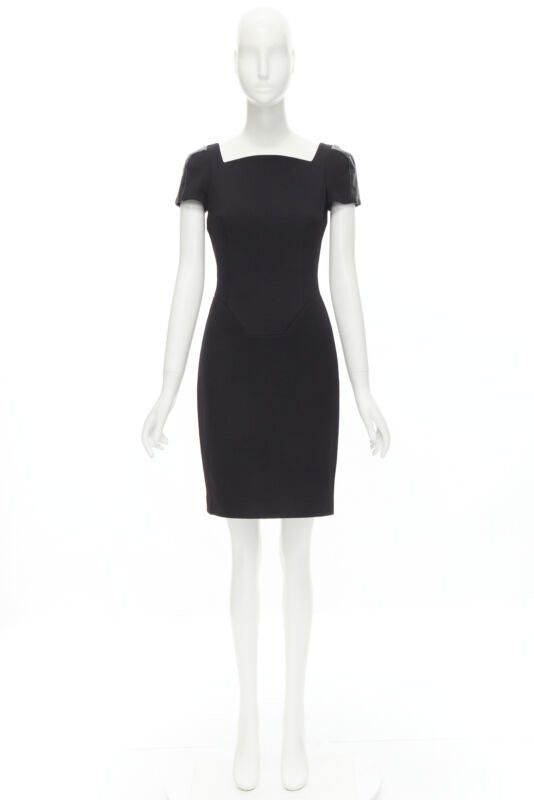 Versace VERSACE square neckline leather cap sleeve bodycon seam sheath dress IT38 XS Size XS / US 0-2 / IT 36-38 - 10 Thumbnail