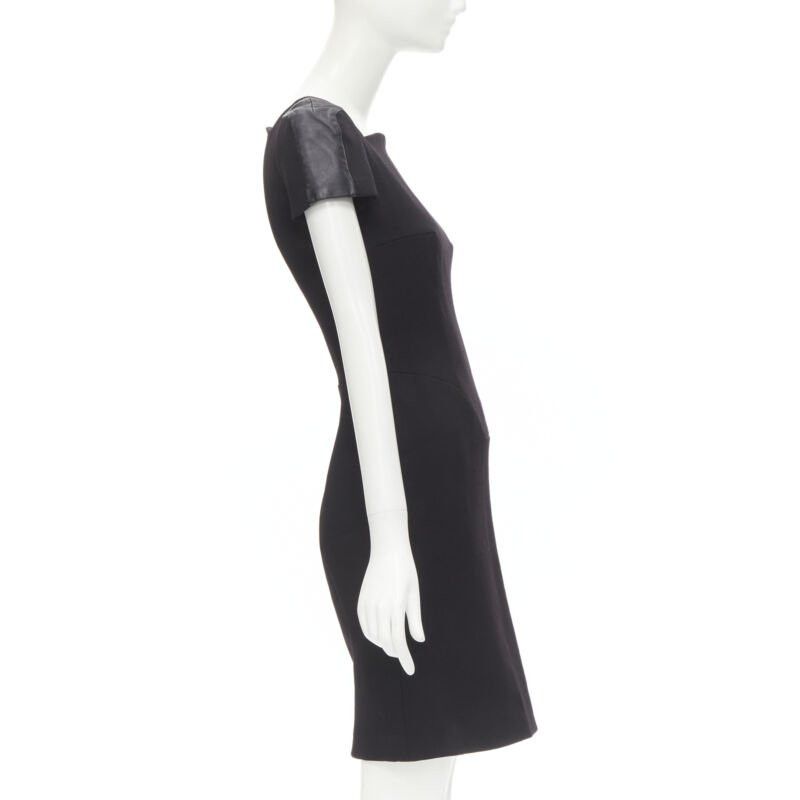 Versace VERSACE square neckline leather cap sleeve bodycon seam sheath dress IT38 XS Size XS / US 0-2 / IT 36-38 - 4 Thumbnail