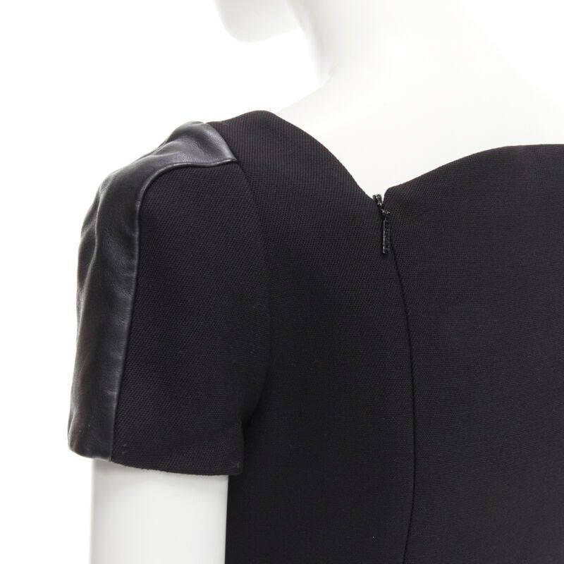 Versace VERSACE square neckline leather cap sleeve bodycon seam sheath dress IT38 XS Size XS / US 0-2 / IT 36-38 - 7 Thumbnail