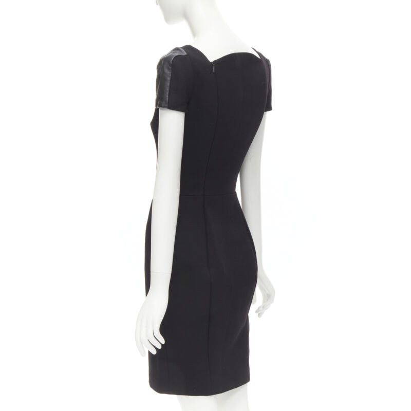 Versace VERSACE square neckline leather cap sleeve bodycon seam sheath dress IT38 XS Size XS / US 0-2 / IT 36-38 - 6 Thumbnail