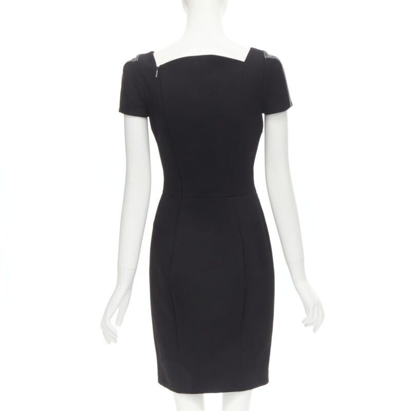 Versace VERSACE square neckline leather cap sleeve bodycon seam sheath dress IT38 XS Size XS / US 0-2 / IT 36-38 - 5 Thumbnail