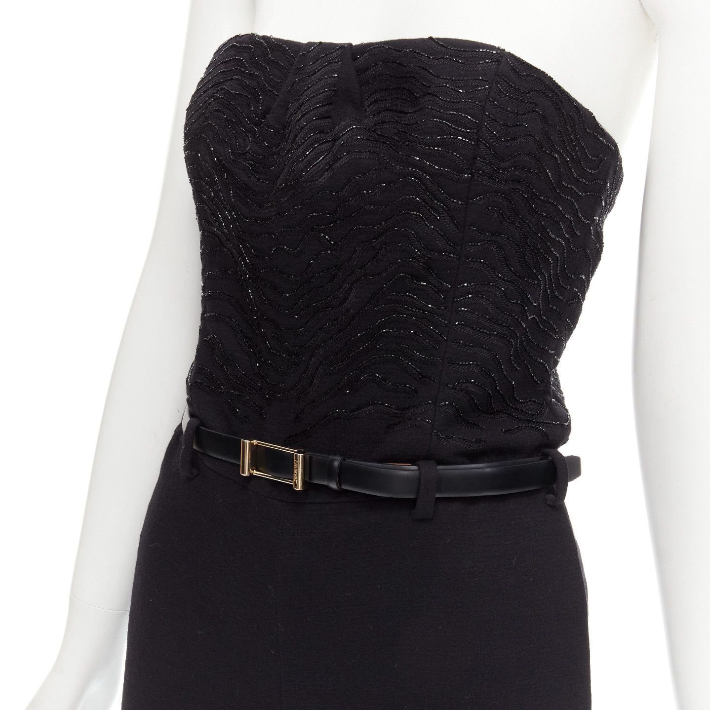 Jason Wu JASON WU 2014 Runway black bead embellished boned corset belted jumpsuit US2 XS Size 27" / US 4 / IT 40 - 2 Thumbnail