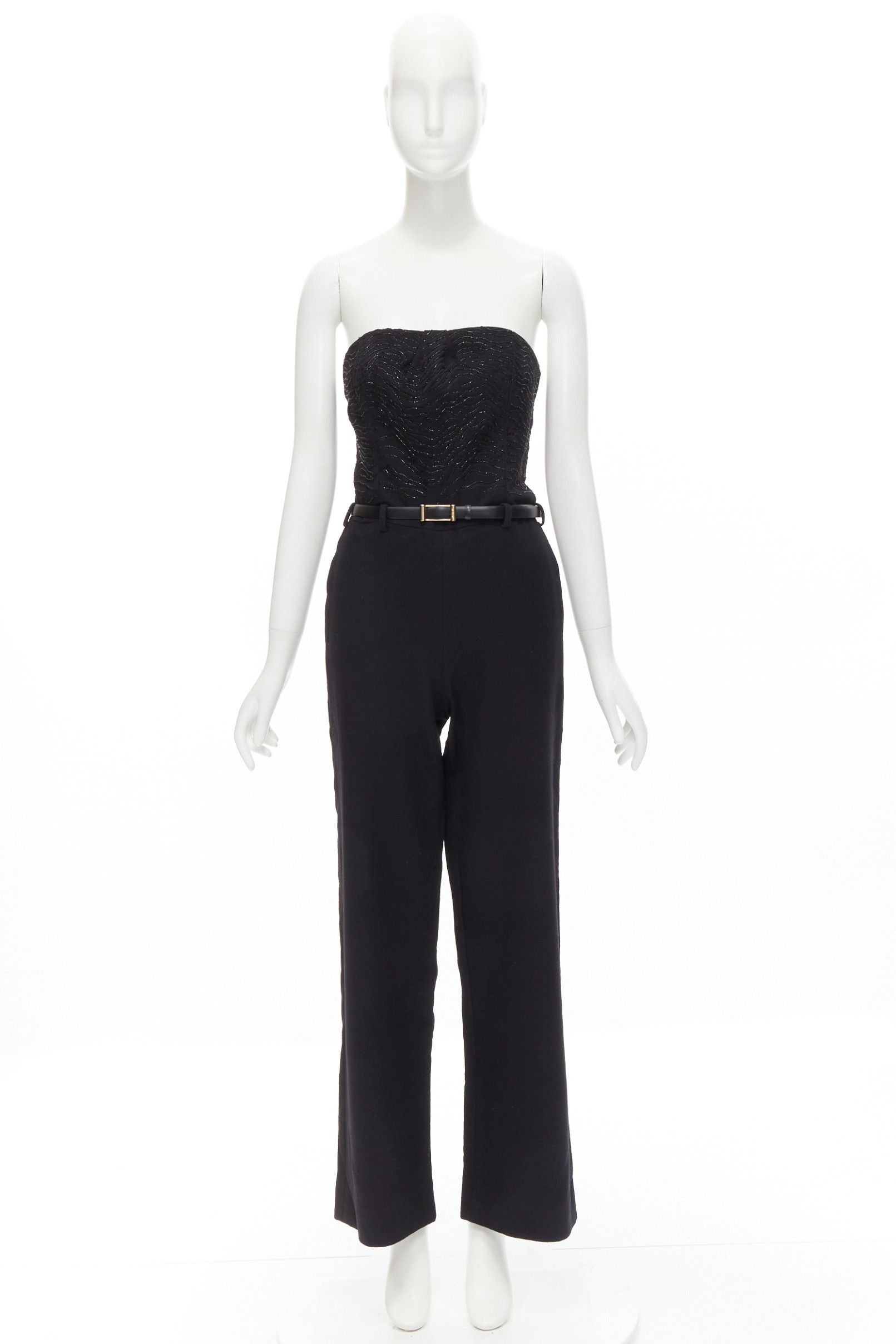 Jason Wu JASON WU 2014 Runway black bead embellished boned corset belted jumpsuit US2 XS Size 27" / US 4 / IT 40 - 10 Thumbnail
