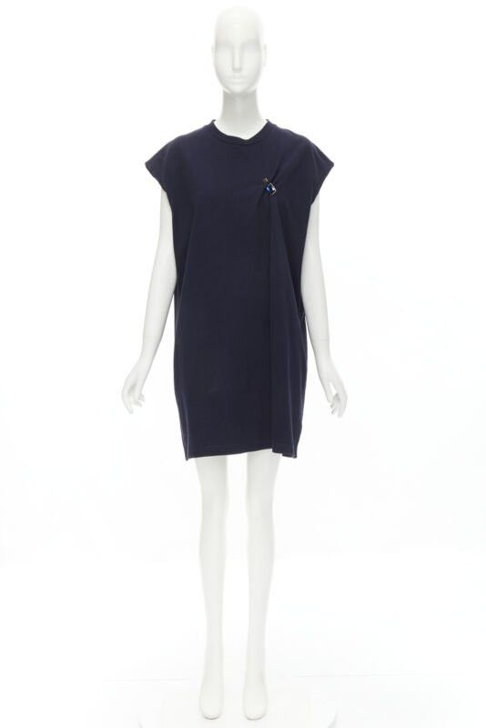 Acne Studios ACNE STUDIOS navy blue cotton jewel pin pinched oversized casual dress XS Size XS / US 0-2 / IT 36-38 - 9 Thumbnail