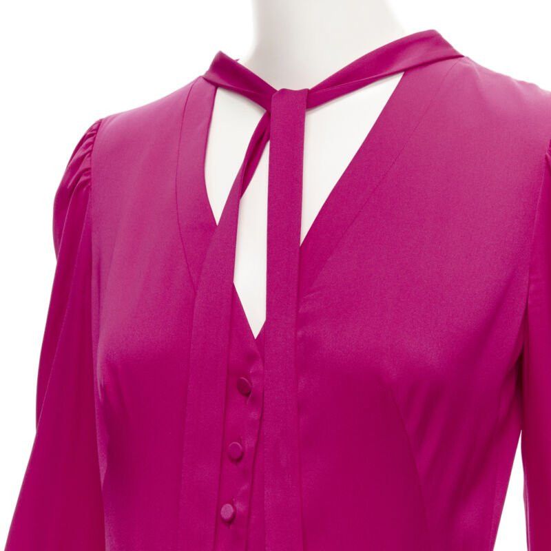 Alexander McQueen ALEXANDER MCQUEEN 2019 pink silk puff sleeves pussy bow draped skirt dress IT42 Size XS / US 0-2 / IT 36-38 - 2 Thumbnail