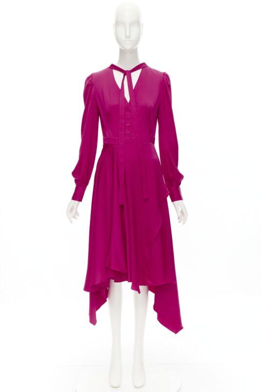 Alexander McQueen ALEXANDER MCQUEEN 2019 pink silk puff sleeves pussy bow draped skirt dress IT42 Size XS / US 0-2 / IT 36-38 - 10 Thumbnail