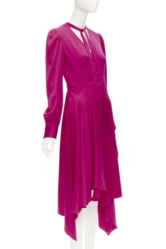 Alexander McQueen ALEXANDER MCQUEEN 2019 pink silk puff sleeves pussy bow draped skirt dress IT42 Size XS / US 0-2 / IT 36-38 - 3 Thumbnail