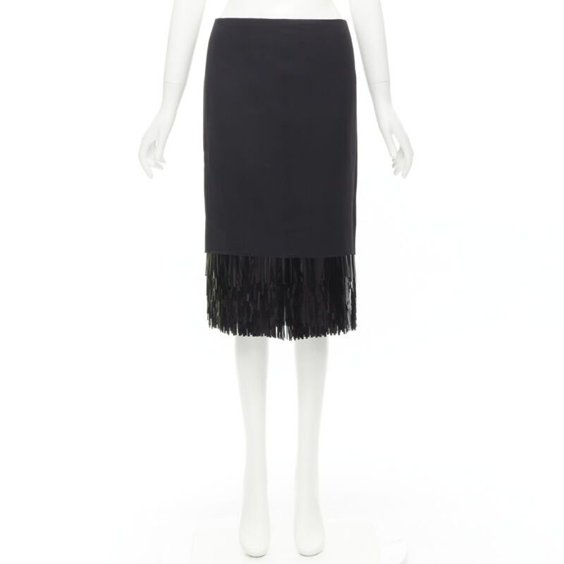 Jason Wu JASON WU black fringe sequins hem cocktail skirt US0 XS Size 25" / US 0 / IT 36 - 9 Thumbnail