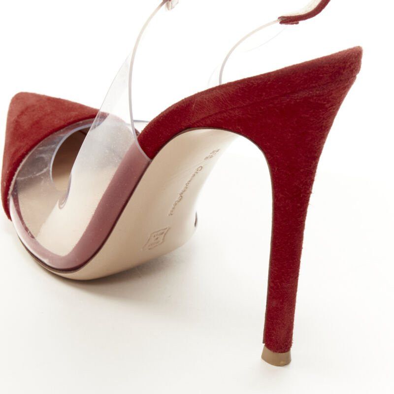 Gianvito Rossi GIANVITO ROSSI Plexi red suede clear PVC ankle strap pump EU38.5 Size US 8.5 / IT 38.5 - 9 Thumbnail