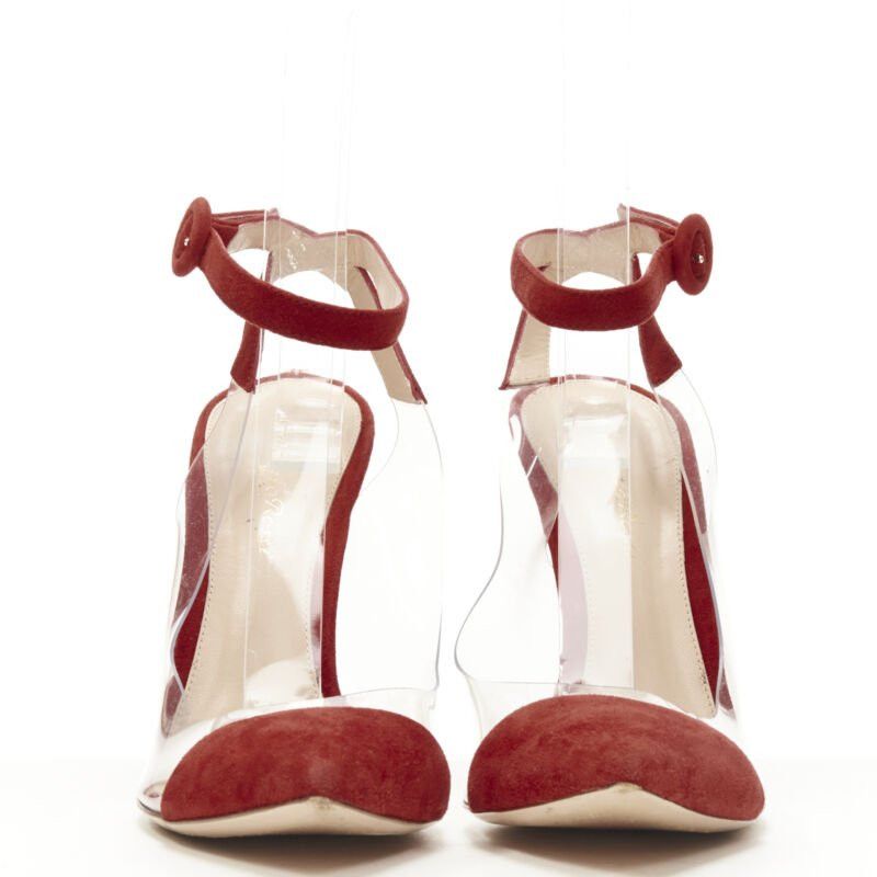 Gianvito Rossi GIANVITO ROSSI Plexi red suede clear PVC ankle strap pump EU38.5 Size US 8.5 / IT 38.5 - 3 Thumbnail
