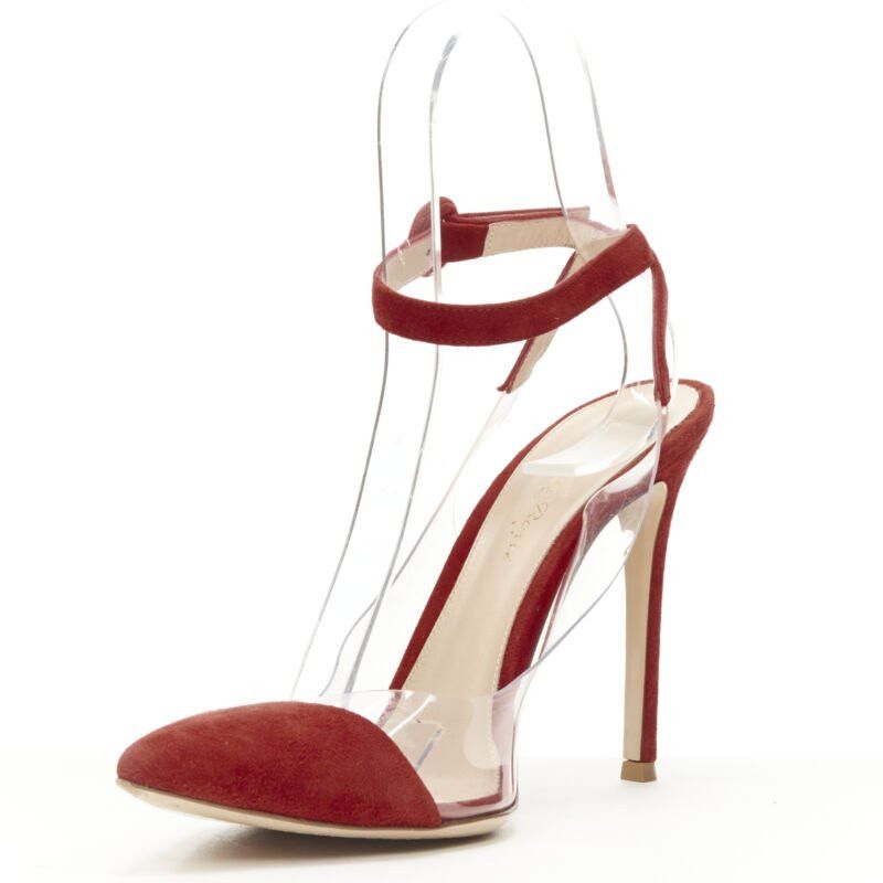 Gianvito Rossi GIANVITO ROSSI Plexi red suede clear PVC ankle strap pump EU38.5 Size US 8.5 / IT 38.5 - 4 Thumbnail