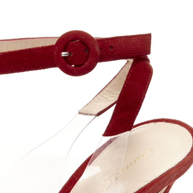 Gianvito Rossi GIANVITO ROSSI Plexi red suede clear PVC ankle strap pump EU38.5 Size US 8.5 / IT 38.5 - 8 Thumbnail