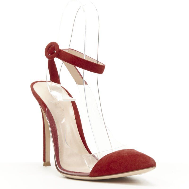 Gianvito Rossi GIANVITO ROSSI Plexi red suede clear PVC ankle strap pump EU38.5 Size US 8.5 / IT 38.5 - 2 Thumbnail