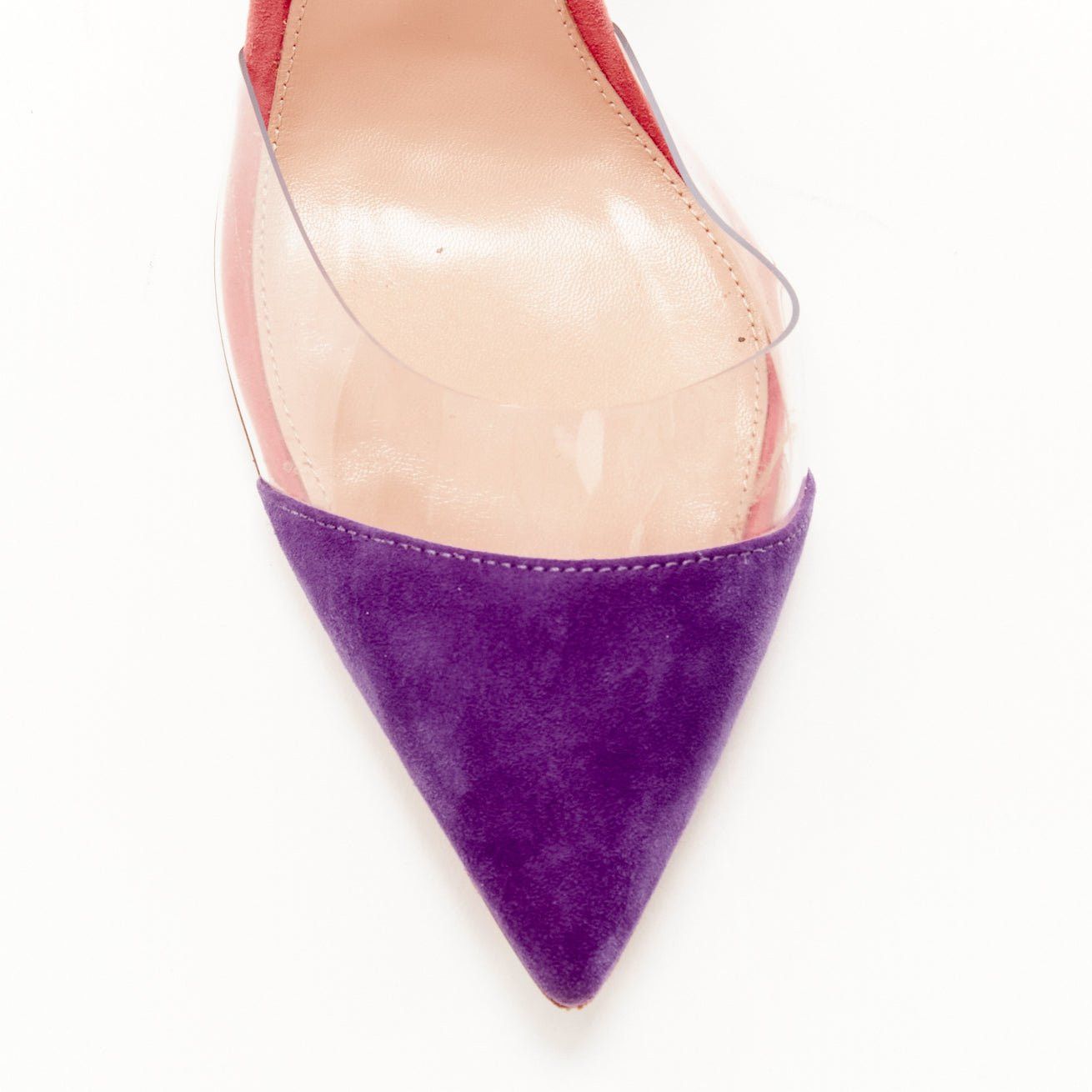 Gianvito Rossi GIANVITO ROSSi Plexi purple pink suede yellow ankle strap PVC pump EU38 Size US 8 / IT 38 - 6 Thumbnail