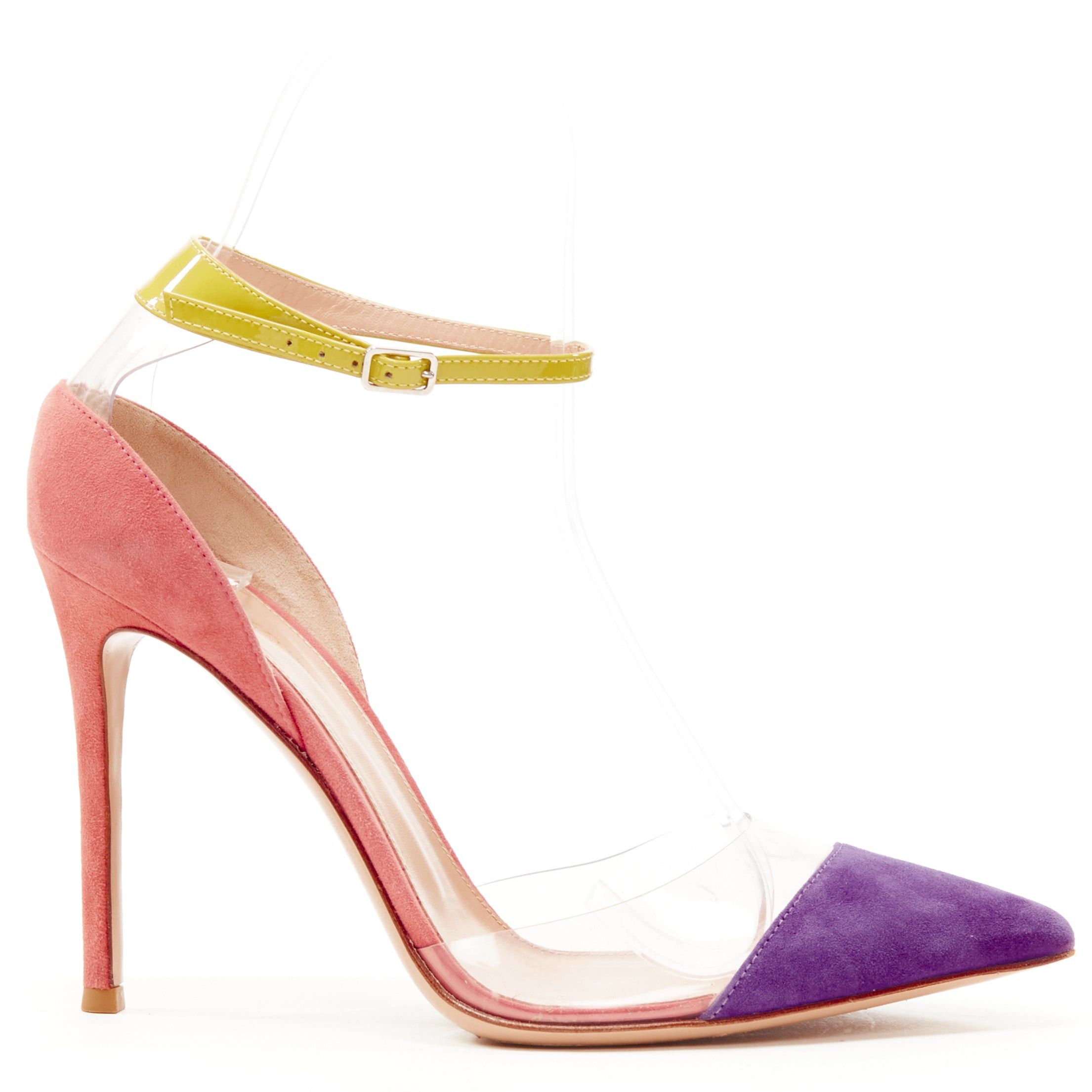Gianvito Rossi GIANVITO ROSSi Plexi purple pink suede yellow ankle strap PVC pump EU38 Size US 8 / IT 38 - 10 Thumbnail