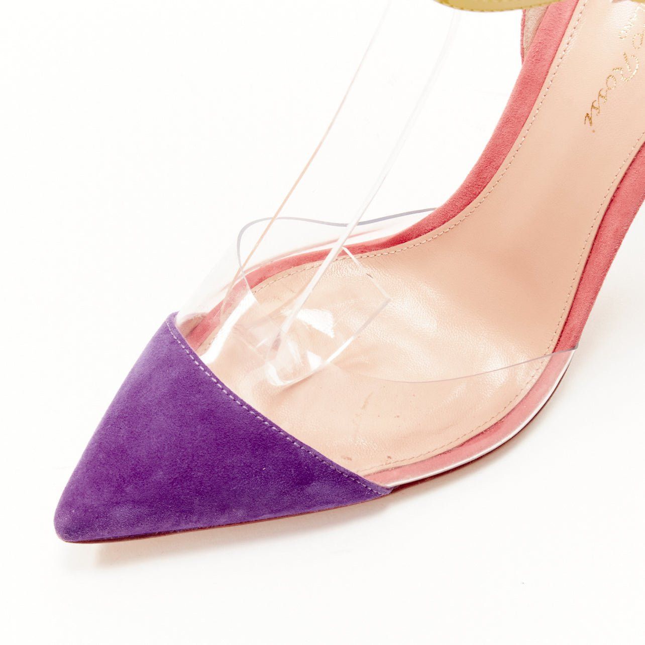 Gianvito Rossi GIANVITO ROSSi Plexi purple pink suede yellow ankle strap PVC pump EU38 Size US 8 / IT 38 - 5 Thumbnail