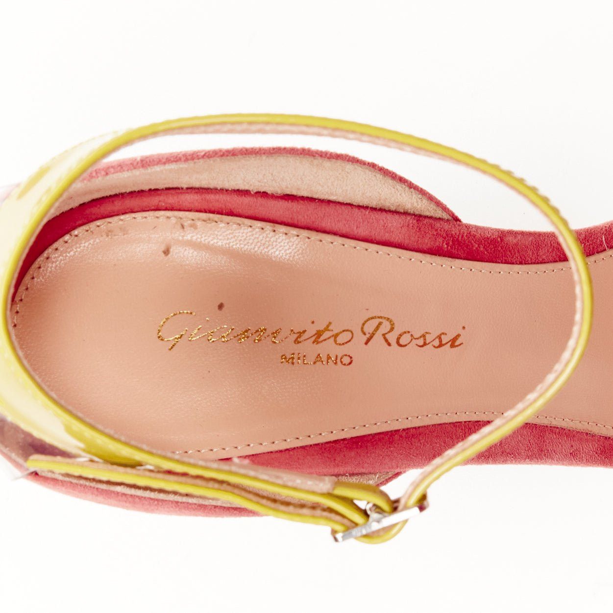 Gianvito Rossi GIANVITO ROSSi Plexi purple pink suede yellow ankle strap PVC pump EU38 Size US 8 / IT 38 - 7 Thumbnail