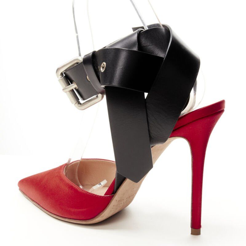 MONSE MONSE Runway red satin black punk ankle strap pump EU39 Size US 9 / IT 39 - 8 Thumbnail