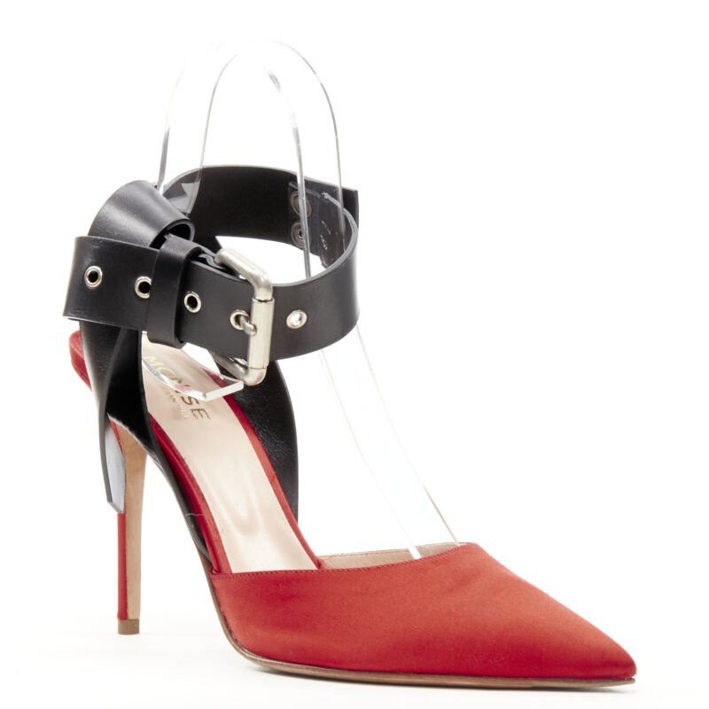 MONSE MONSE Runway red satin black punk ankle strap pump EU39 Size US 9 / IT 39 - 2 Thumbnail