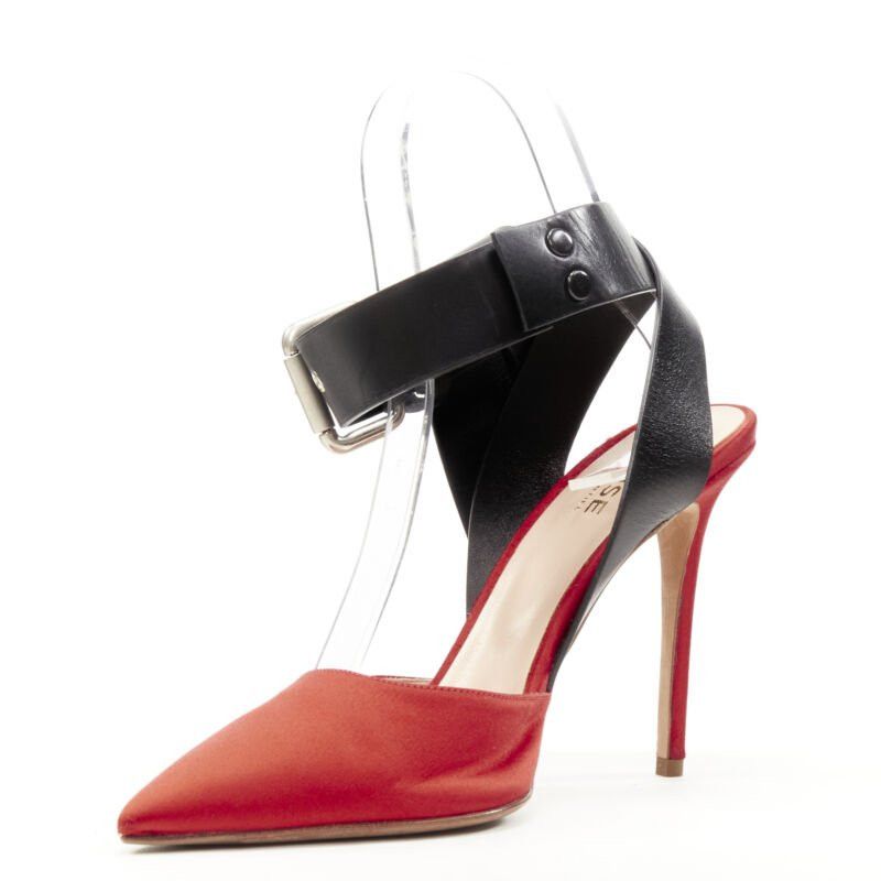 MONSE MONSE Runway red satin black punk ankle strap pump EU39 Size US 9 / IT 39 - 4 Thumbnail