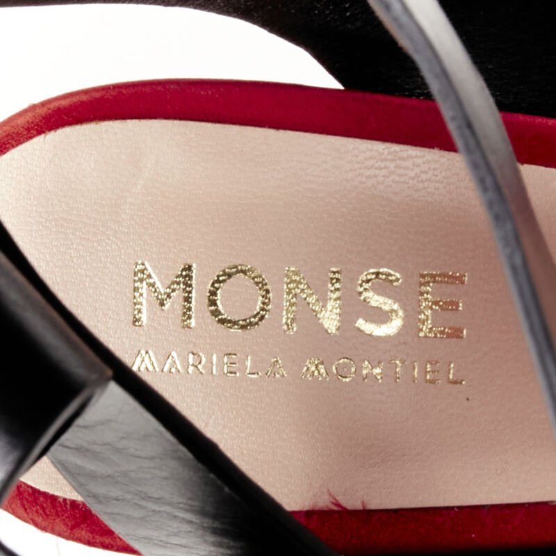 MONSE MONSE Runway red satin black punk ankle strap pump EU39 Size US 9 / IT 39 - 9 Thumbnail