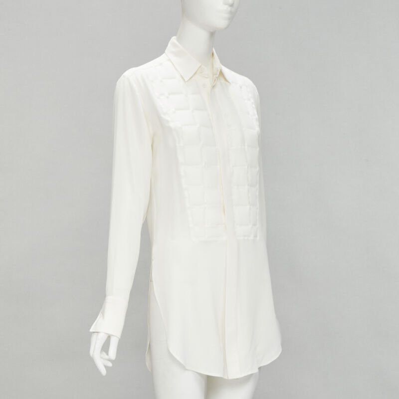 Bottega Veneta BOTTEGA VENETA 2020 100% silk quilte padded bib collar long line shirt IT38 XS Size XS / US 0-2 / IT 36-38 - 3 Thumbnail