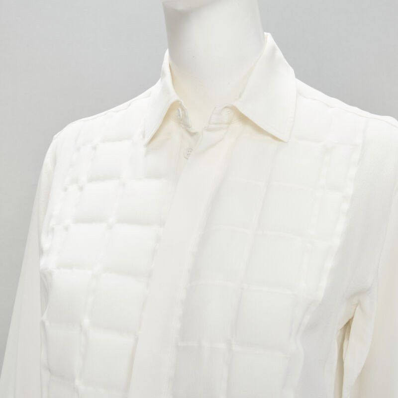 Bottega Veneta BOTTEGA VENETA 2020 100% silk quilte padded bib collar long line shirt IT38 XS Size XS / US 0-2 / IT 36-38 - 2 Thumbnail