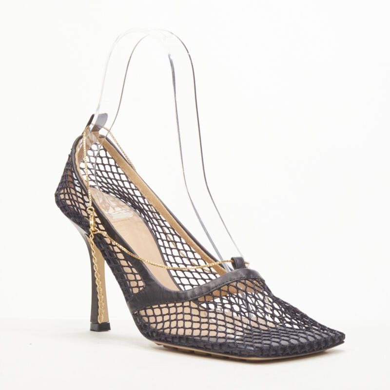 Bottega Veneta new BOTTEGA VENETA DANIEL LEE black net mesh square toe gold chain heel EU38.5 Size US 8.5 / IT 38.5 - 2 Thumbnail