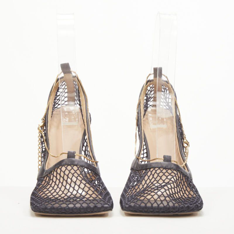 Bottega Veneta new BOTTEGA VENETA DANIEL LEE black net mesh square toe gold chain heel EU38.5 Size US 8.5 / IT 38.5 - 3 Thumbnail