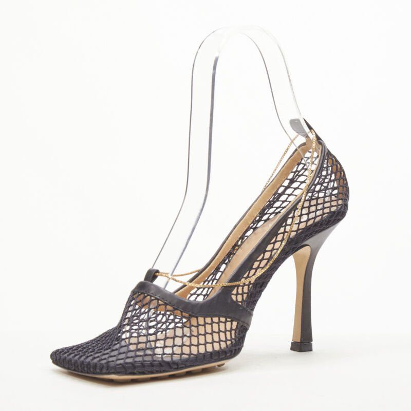 Bottega Veneta new BOTTEGA VENETA DANIEL LEE black net mesh square toe gold chain heel EU38.5 Size US 8.5 / IT 38.5 - 4 Thumbnail