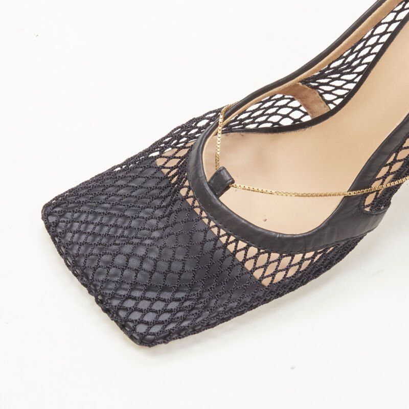 Bottega Veneta new BOTTEGA VENETA DANIEL LEE black net mesh square toe gold chain heel EU38.5 Size US 8.5 / IT 38.5 - 7 Thumbnail