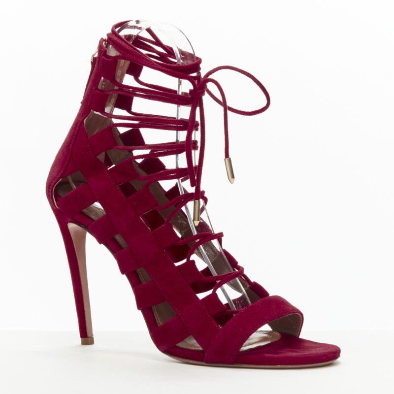Aquazzura AQUAZZURA Amazon dark red suede lace up sandals high heels EU38 Size US 8 / IT 38 - 2 Thumbnail