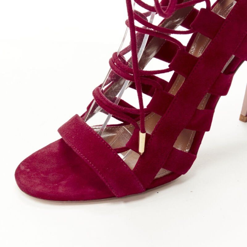 Aquazzura AQUAZZURA Amazon dark red suede lace up sandals high heels EU38 Size US 8 / IT 38 - 7 Thumbnail