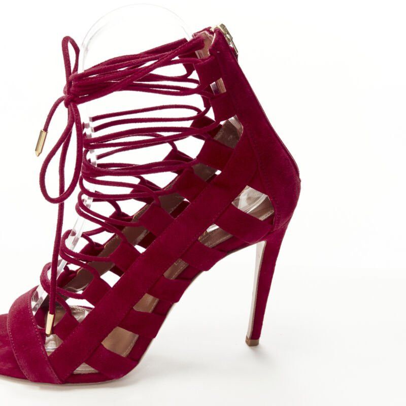 Aquazzura AQUAZZURA Amazon dark red suede lace up sandals high heels EU38 Size US 8 / IT 38 - 8 Thumbnail