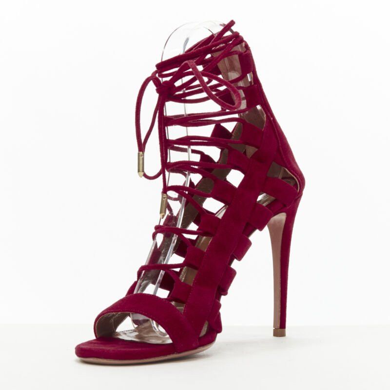 Aquazzura AQUAZZURA Amazon dark red suede lace up sandals high heels EU38 Size US 8 / IT 38 - 4 Thumbnail