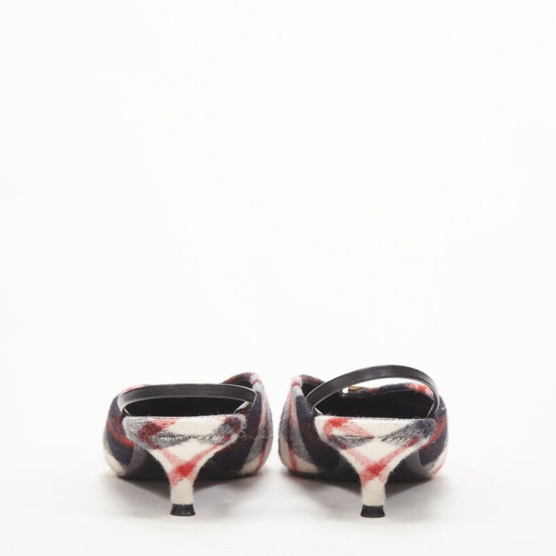 Balenciaga BALENCIAGA BB Knife gold logo red black plaid wool sling kitten pump EU38.5 Size US 8.5 / IT 38.5 - 5 Thumbnail