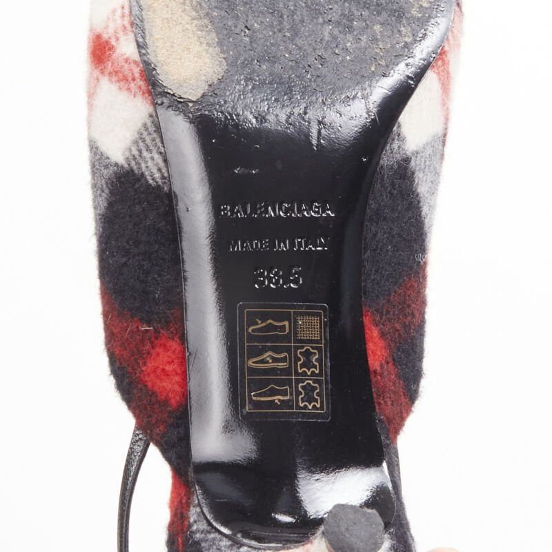 Balenciaga BALENCIAGA BB Knife gold logo red black plaid wool sling kitten pump EU38.5 Size US 8.5 / IT 38.5 - 10 Thumbnail