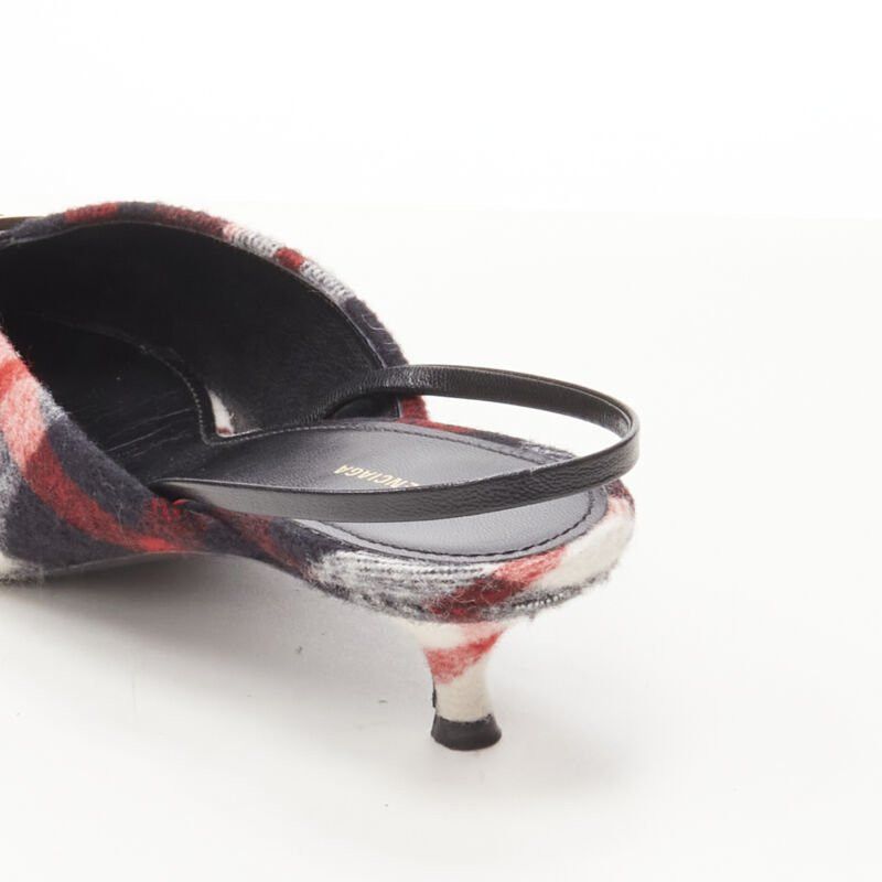 Balenciaga BALENCIAGA BB Knife gold logo red black plaid wool sling kitten pump EU38.5 Size US 8.5 / IT 38.5 - 8 Thumbnail