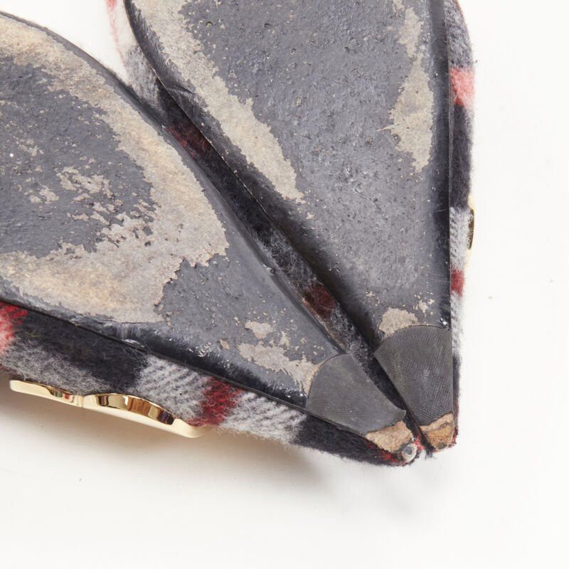 Balenciaga BALENCIAGA BB Knife gold logo red black plaid wool sling kitten pump EU38.5 Size US 8.5 / IT 38.5 - 12 Thumbnail