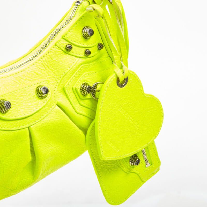 Balenciaga BALENCIAGA DEMNA LE Cagole XS neon yellow silver stud crossbody Motocross bag Size ONE SIZE - 7 Thumbnail