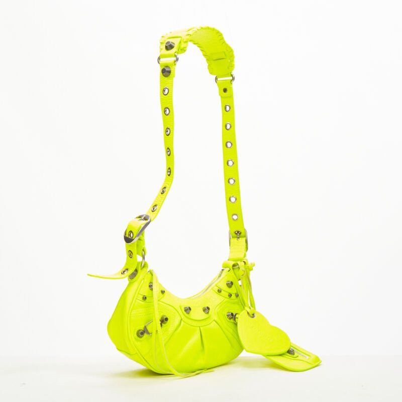 Balenciaga BALENCIAGA DEMNA LE Cagole XS neon yellow silver stud crossbody Motocross bag Size ONE SIZE - 3 Thumbnail