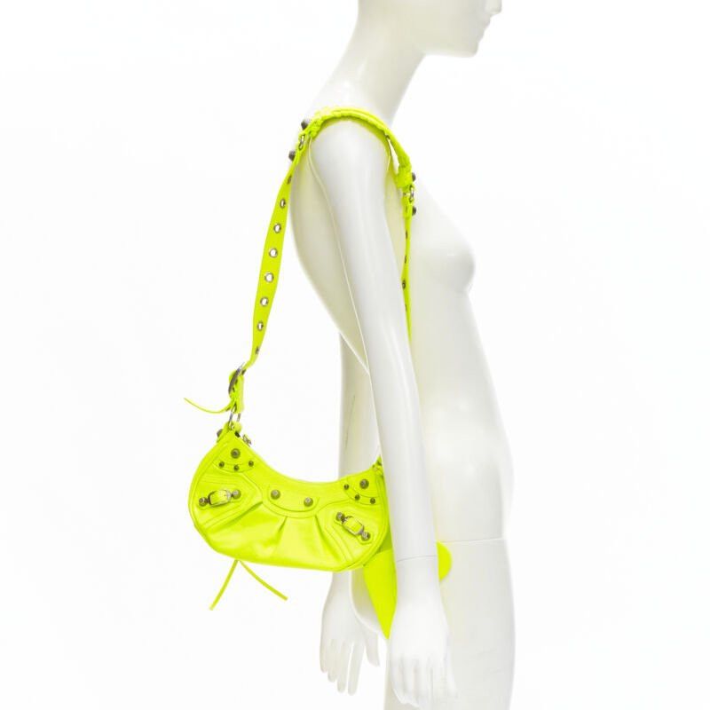 Balenciaga BALENCIAGA DEMNA LE Cagole XS neon yellow silver stud crossbody Motocross bag Size ONE SIZE - 2 Thumbnail