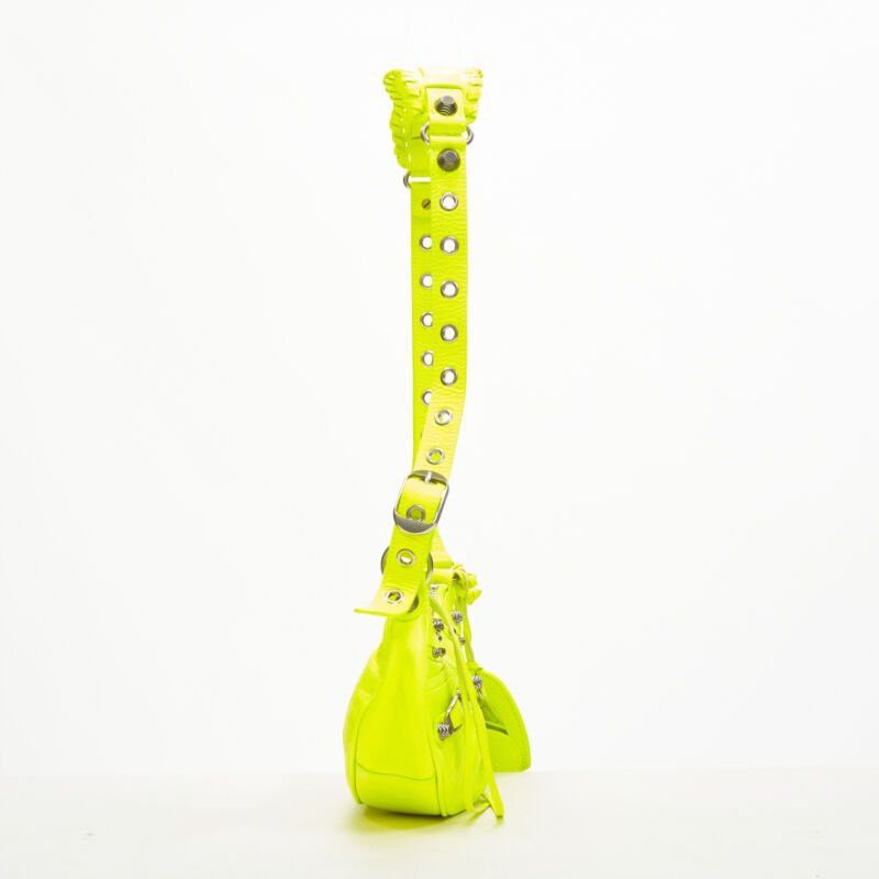 Balenciaga BALENCIAGA DEMNA LE Cagole XS neon yellow silver stud crossbody Motocross bag Size ONE SIZE - 4 Thumbnail