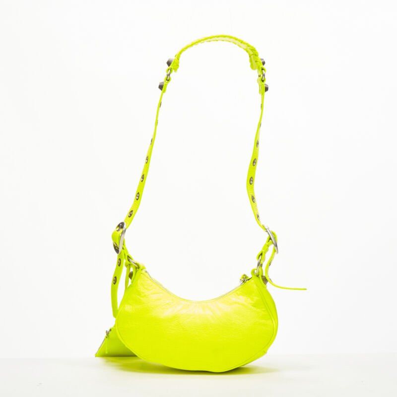 Balenciaga BALENCIAGA DEMNA LE Cagole XS neon yellow silver stud crossbody Motocross bag Size ONE SIZE - 5 Thumbnail