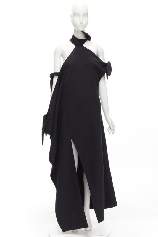 Rosie Assoulin ROSIE ASSOULIN 2015 Runway black cold shoulder high slit halter gown dress US2 S Size S / US 4 / IT 40 - 12 Thumbnail