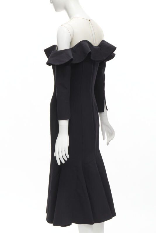 Oscar De La Renta OSCAR DE LA RENTA 2018 sheer yoke ruffle off shoulder flute skirt dress US6 S Size M / US 6-8 / IT 42-44 - 6 Thumbnail