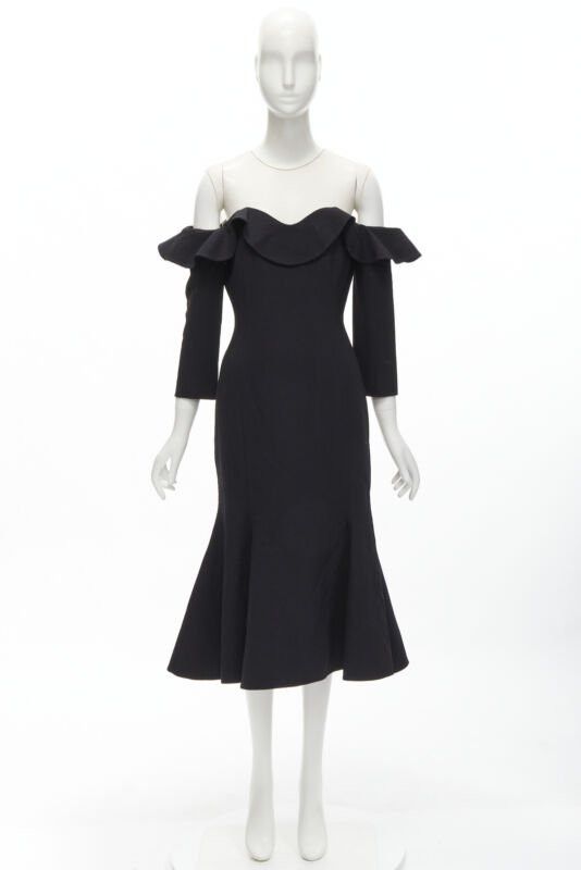 Oscar De La Renta OSCAR DE LA RENTA 2018 sheer yoke ruffle off shoulder flute skirt dress US6 S Size M / US 6-8 / IT 42-44 - 10 Thumbnail