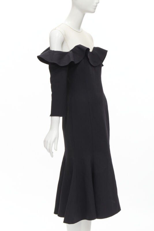 Oscar De La Renta OSCAR DE LA RENTA 2018 sheer yoke ruffle off shoulder flute skirt dress US6 S Size M / US 6-8 / IT 42-44 - 3 Thumbnail