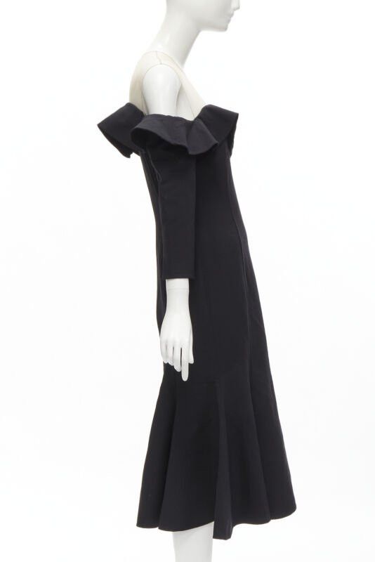 Oscar De La Renta OSCAR DE LA RENTA 2018 sheer yoke ruffle off shoulder flute skirt dress US6 S Size M / US 6-8 / IT 42-44 - 4 Thumbnail