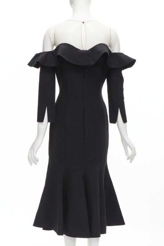 Oscar De La Renta OSCAR DE LA RENTA 2018 sheer yoke ruffle off shoulder flute skirt dress US6 S Size M / US 6-8 / IT 42-44 - 5 Thumbnail